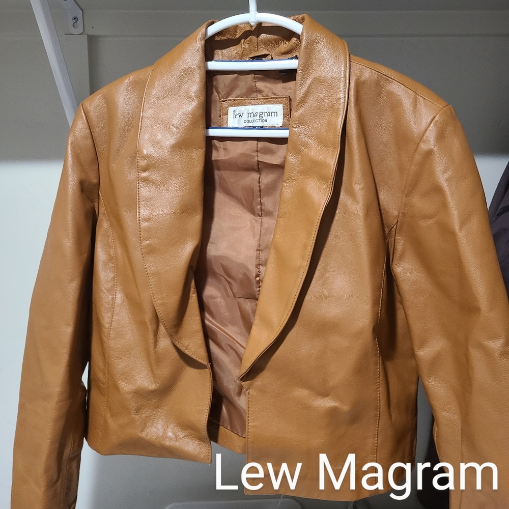 Lew Magram Collection Leather Blazer, Nutmeg/Brown, size 10